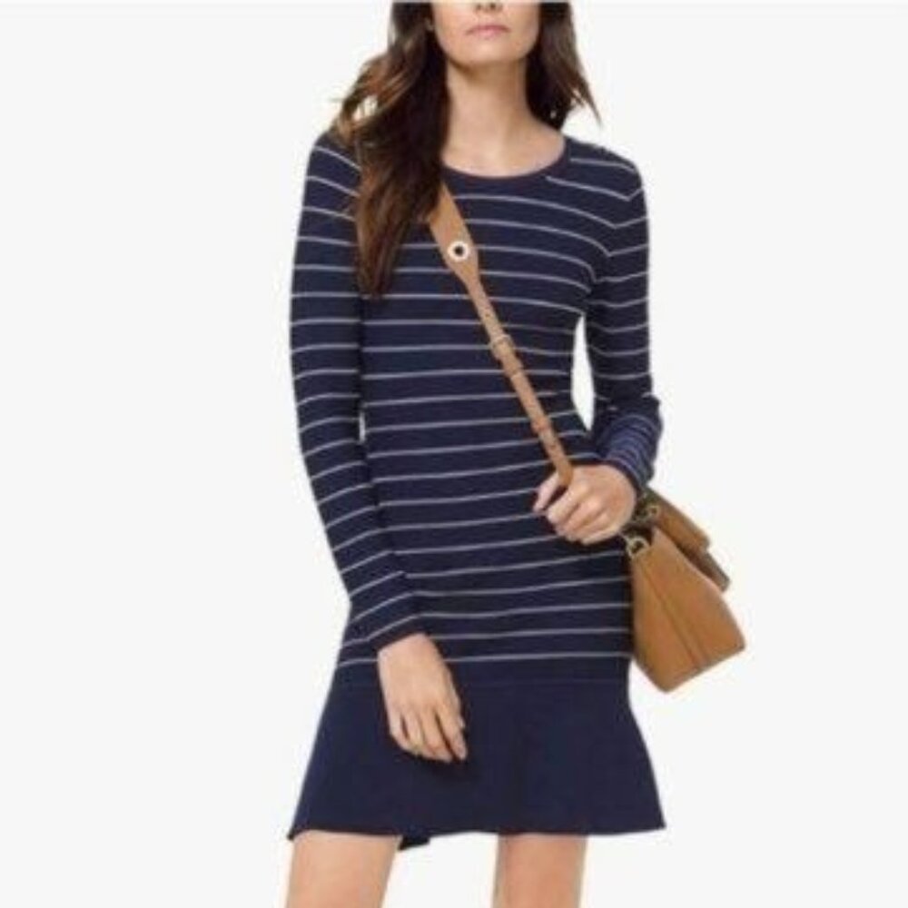 Michael Kors Knit Dress Sweater Dress Striped L Long Sleeve Preppy Collegiate